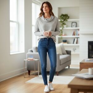 We The Free Mock Neck Raw Edge Top with Split Back